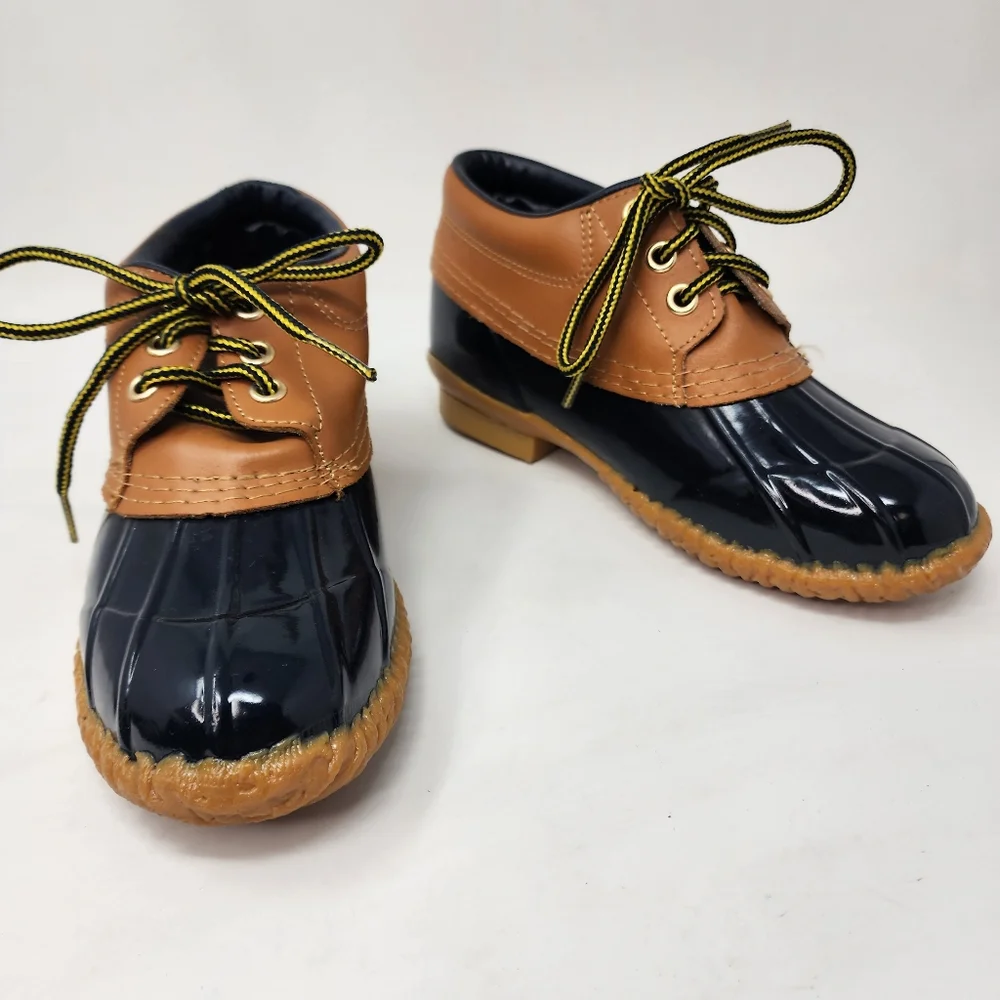Sno Racer Duck‎ Boot ShoeSteel Shank Navy Brown Leather Low Women's 6M